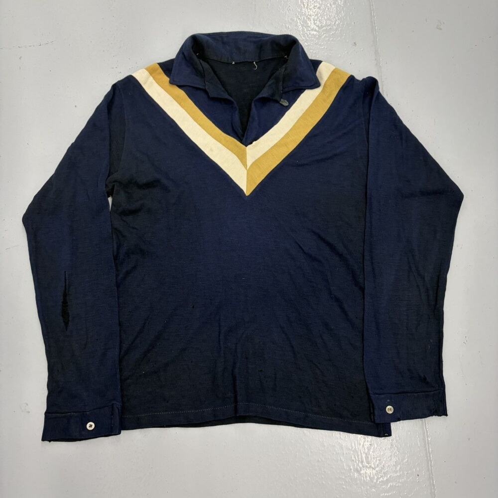 Vintage 60s Navy Pattern Acrylic Loop Collar Shirt